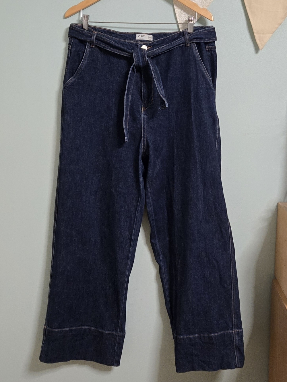 Oat High Rise Wide Leg Jeans With Tie